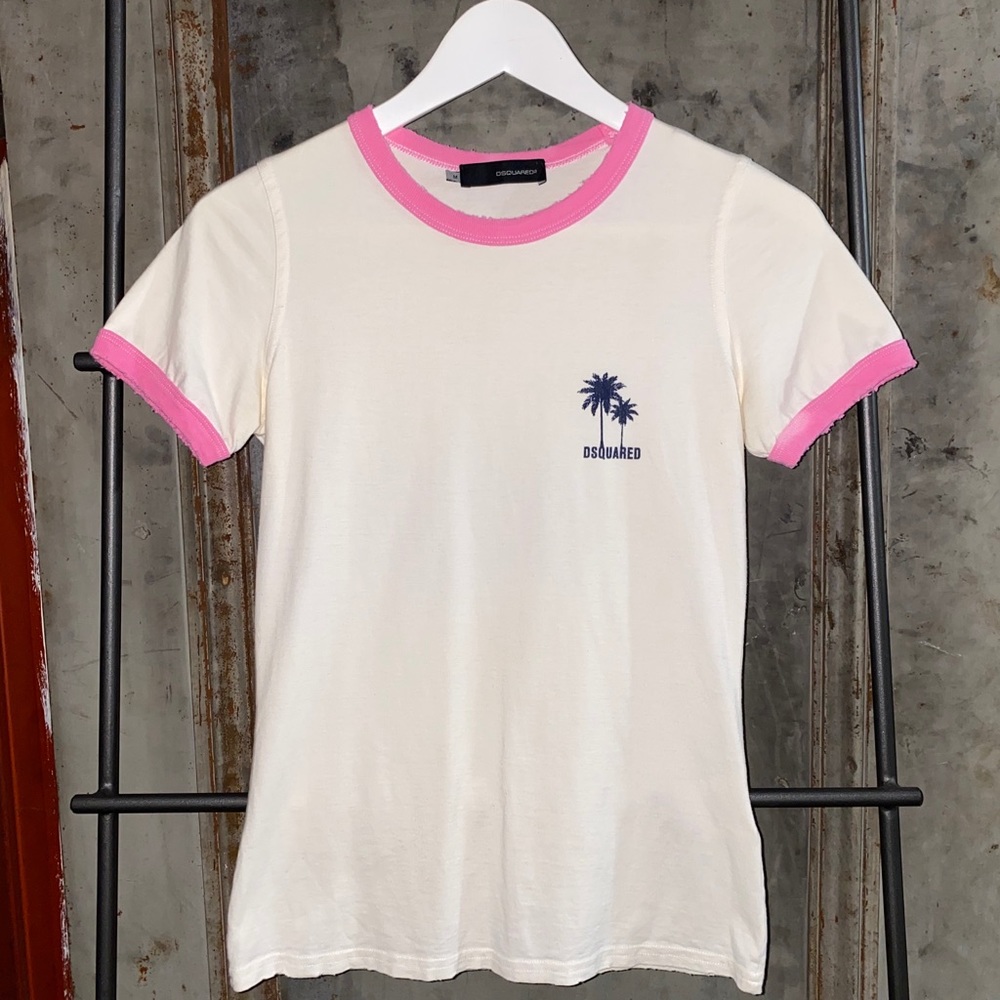 DSquared White Pink Palm Tree Tee Shirt T-Shirt